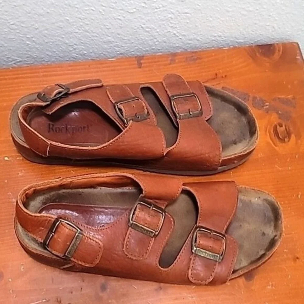 ROCKPORT MEN'S TWO STR FISHERMAN BROWN LEATHER SANDAL SIZE 10.5‎